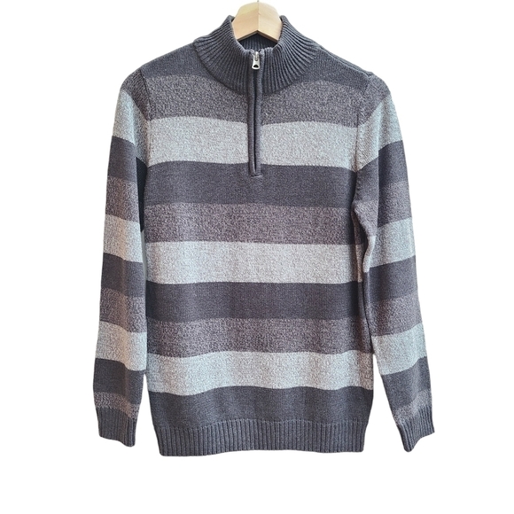 Silverlake Striped 1/4 Zip Knit Sweater in Gray, Size L - Picture 1 of 7